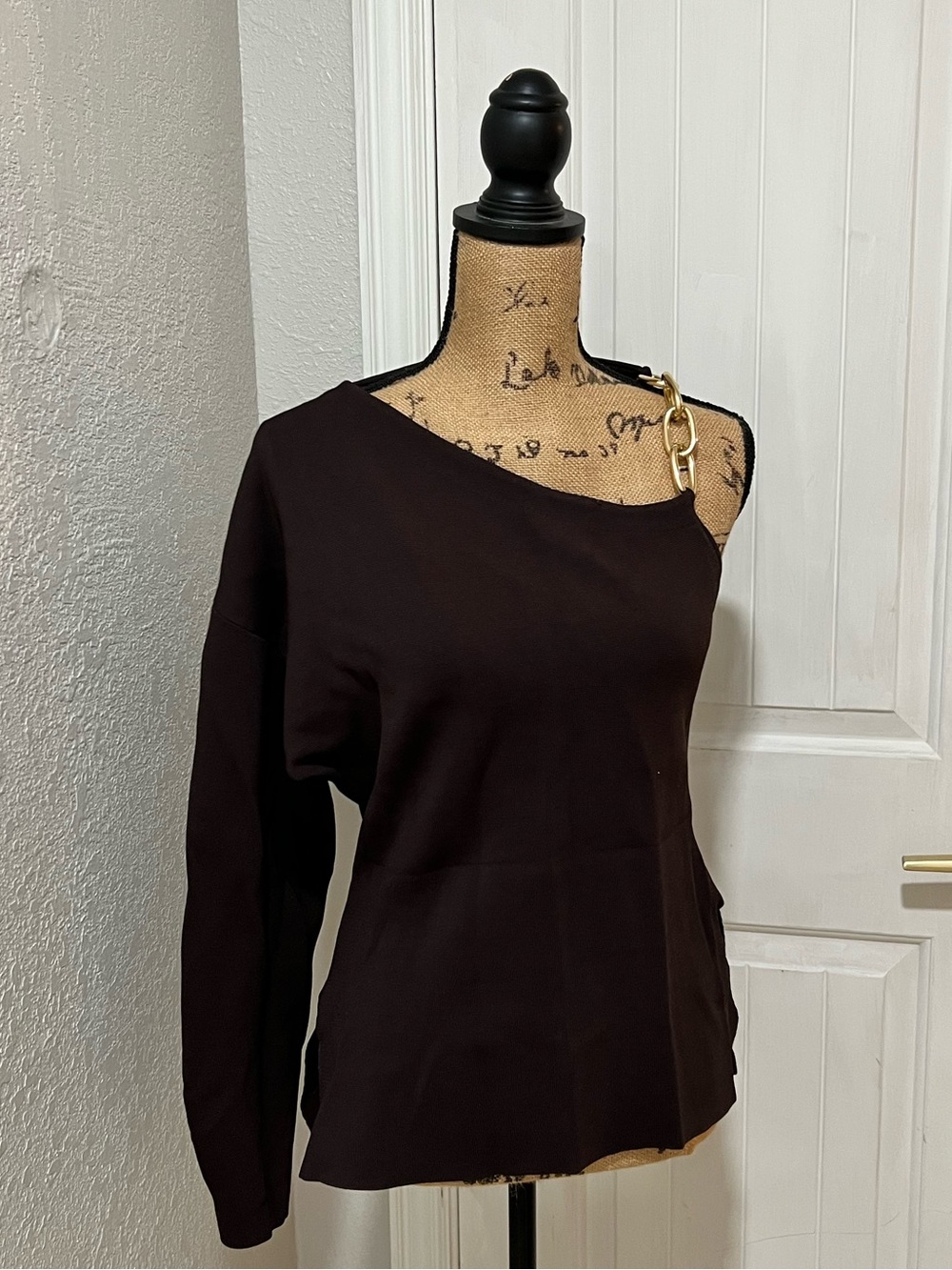 Zara Black One-Shoulder Chain-Detail Top
